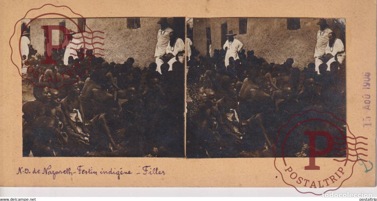 Fotografia antica: K D DE Nazareth FESTINE INDIGENE FILLES KAFRIQUE AFRICA ESTEREOSCOPICA. ST&Eacute;R&Eacute;OSCOPIQUE. STEREOSCOPIC