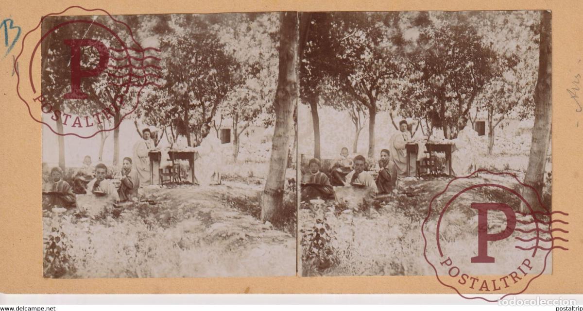 Fotografia antiga: ARRIS Etablissements P&egrave;res Blancs Soeurs Blanches AFRICA AFRIQUE ESTEREOSCOPICA ST&Eacute;R&Eacute;OSCOPIQUE. ST