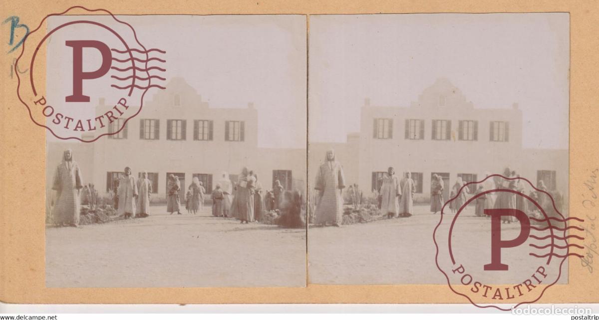 Fotografia antiga: H&ocirc;pital dARRIS P&egrave;res Blancs Soeurs Blanches ARGELIA AFRICA AFRIQUE ESTEREOSCOPICA ST&Eacute;R&Eacute;OSCOPIQUE.