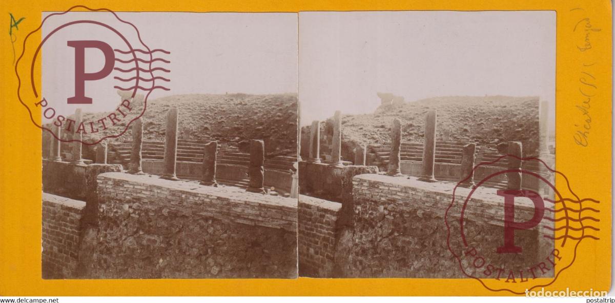 Fotografia antiga: TIMGAD TEMPLE DE JUPITER THEATRE ALGERIA AFRICA AFRIQUE CONSTANTINE ESTEREOSCOPICA ST&Eacute;R&Eacute;OSCOPIQUE.