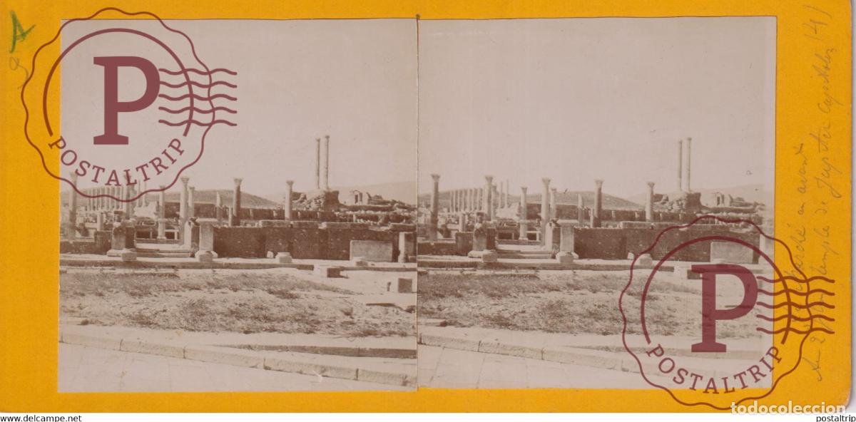 Fotografia antiga: TIMGAD TEMPLE DE JUPITER MARCHE FORUM ALGERIA AFRICA AFRIQUE CONSTANTINE ESTEREOSCOPICA ST&Eacute;R&Eacute;OSCOP