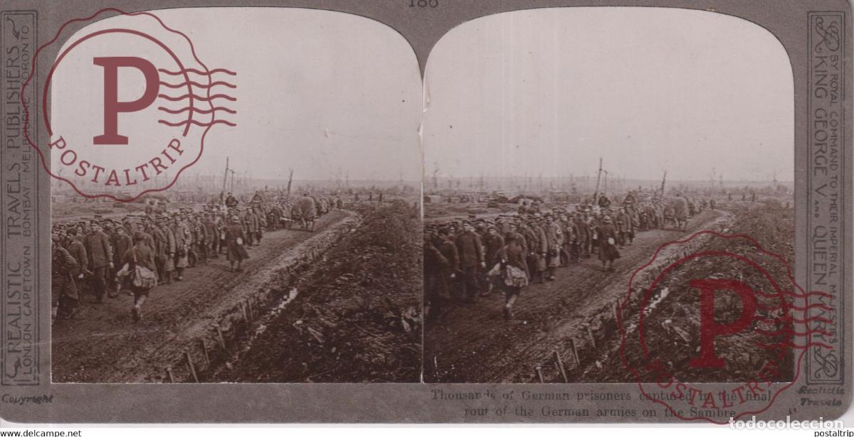 Fotografia antiga: THOUSANDS OF GERMAN PRISIONERS CAPTURED IN THE FINAL ROUT Grand Guerre WW1 ESTEREOSCOPICA ST&Eacute;R&Eacute;OSC