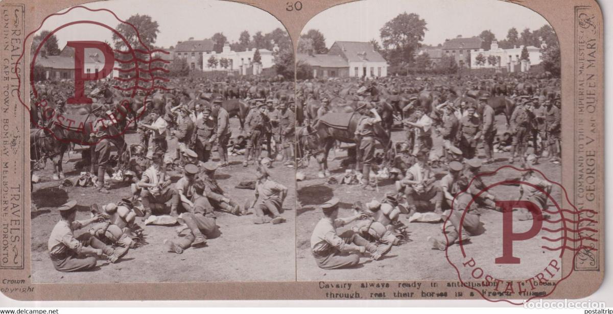 Fotografia antiga: 30 CAVALRY ALWAYS READY IN ANTICIPATION Grand Guerre WW1 ESTEREOSCOPICA ST&Eacute;R&Eacute;OSCOPIQUE. STEREOSCOPI