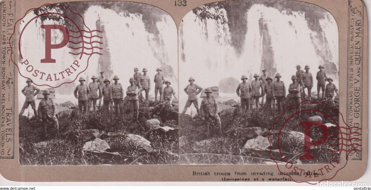 Fotografia antiga: 133 BRITISH TROOPS FROM INVADING COLUMNA Grand Guerre WW1 ESTEREOSCOPICA ST&Eacute;R&Eacute;OSCOPIQUE. STEREOSCOPI