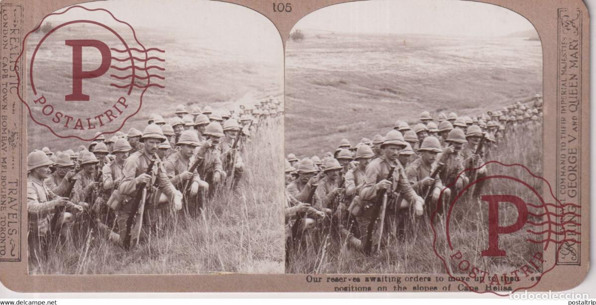 Fotografia antiga: 105 OUR RESERVES AWAITING ORDERS TO MOVE UP Grand Guerre WW1 ESTEREOSCOPICA ST&Eacute;R&Eacute;OSCOPIQUE. STEREOS