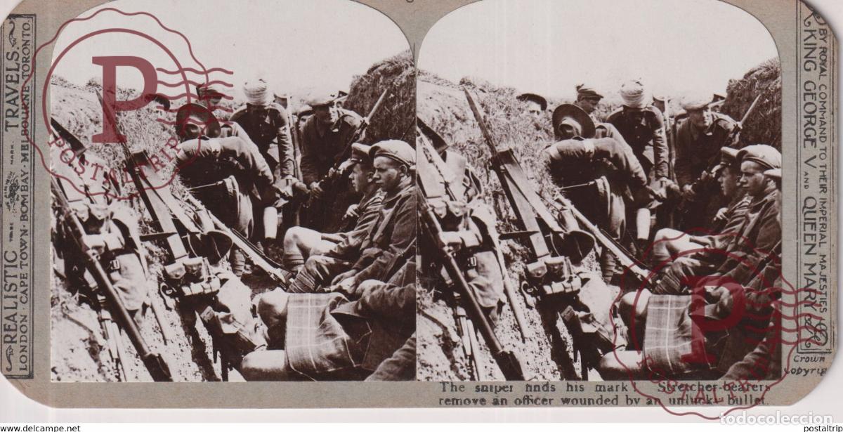 Fotografia antiga: 5 THE SNIPER HANDS HIS MARK Grand Guerre WW1 ESTEREOSCOPICA ST&Eacute;R&Eacute;OSCOPIQUE. STEREOSCOPIC