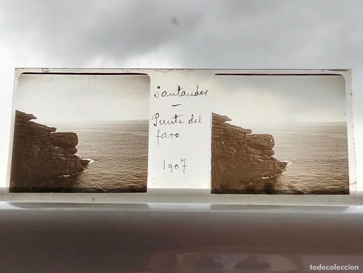 Fotografia antiga: SANTANDER PUNTA DEL FARO PLACA ESTEREOSCOPICA CRISTAL 1907 4,5 X 10,5 CM