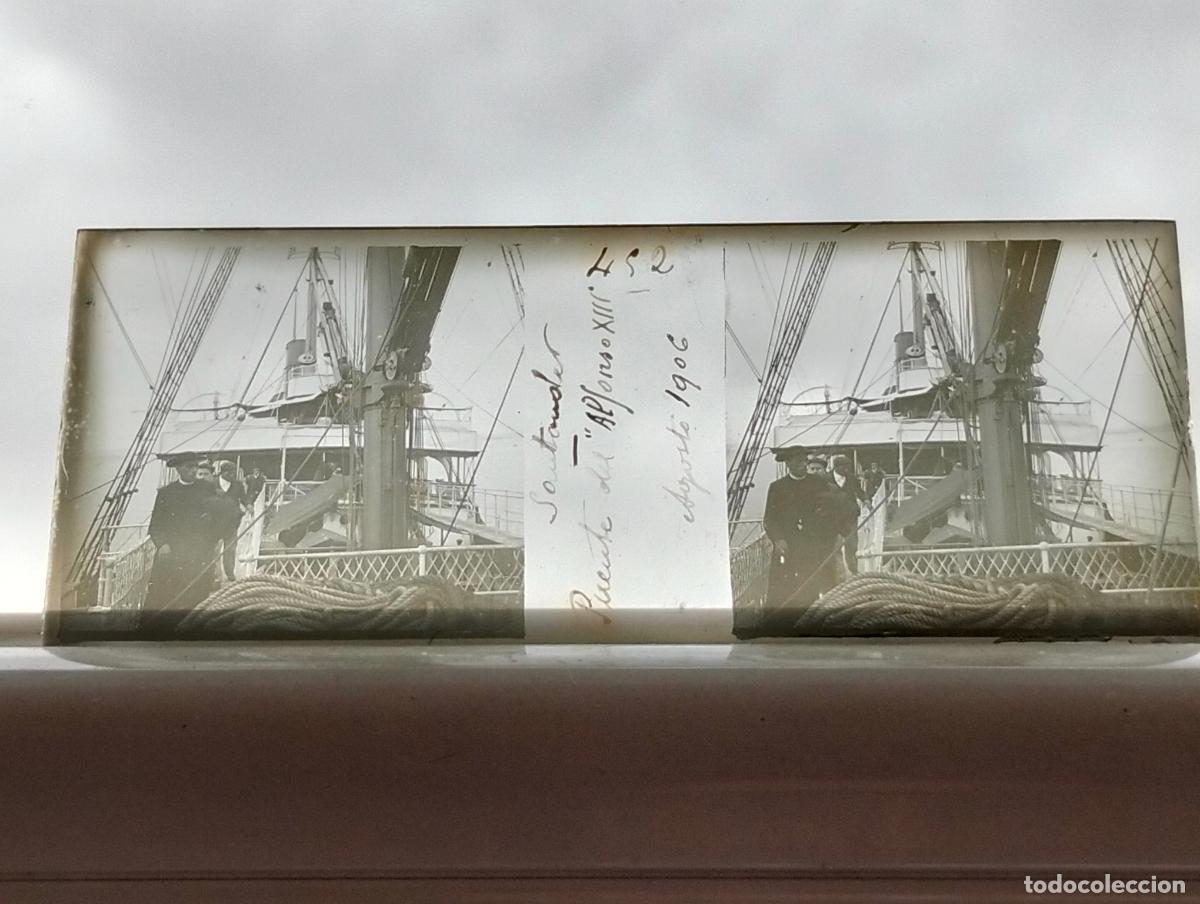 Fotografia antiga: SANTANDER PUENTE DEL ALFONSO XIII PLACA ESTEREOSCOPICA CRISTAL 1906 4,5 X 10,5 CM