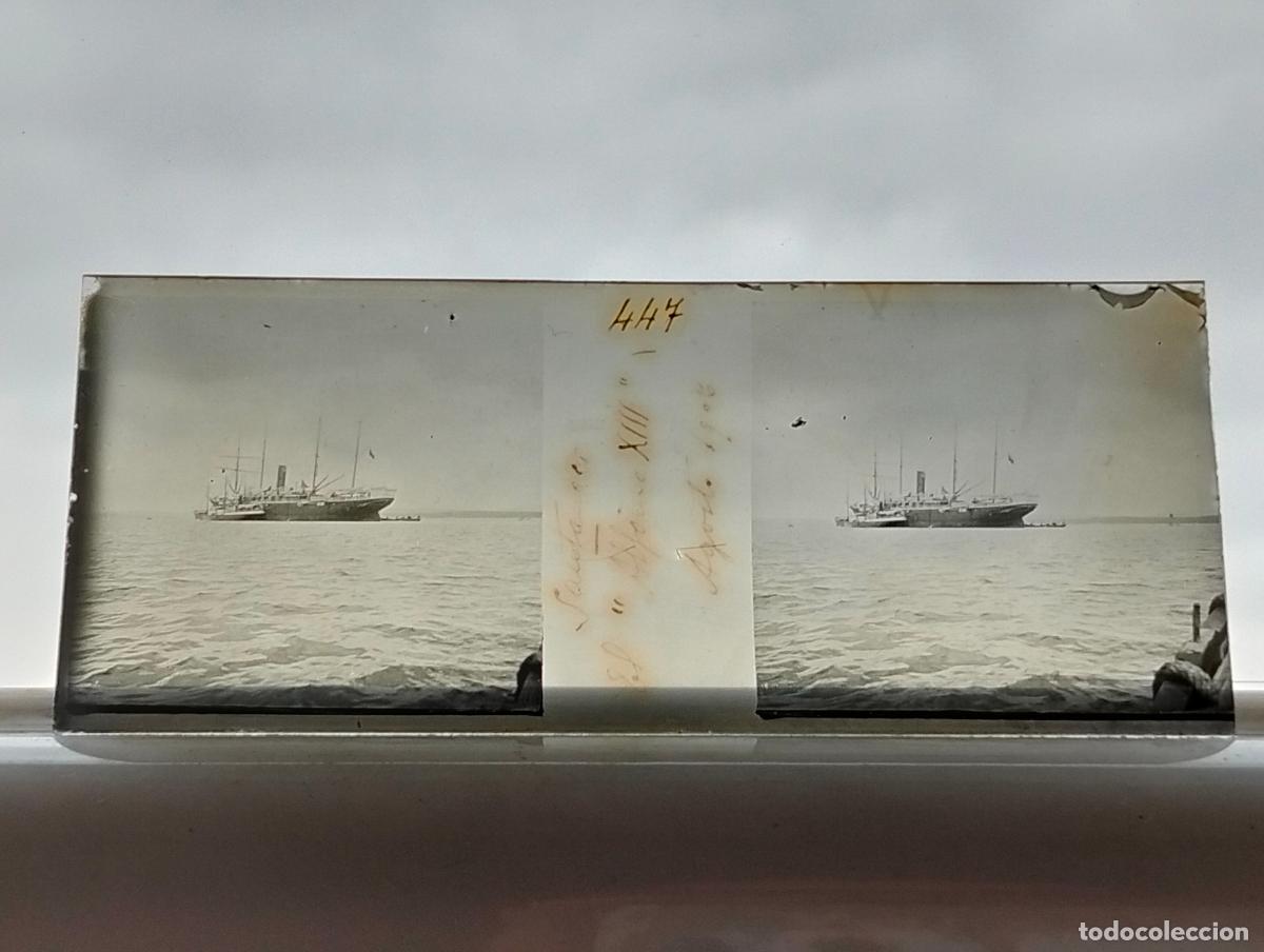 Fotografia antiga: SANTANDER EL ALFONSO XIII PLACA ESTEREOSCOPICA CRISTAL 1906 4,5 X 10,5 CM