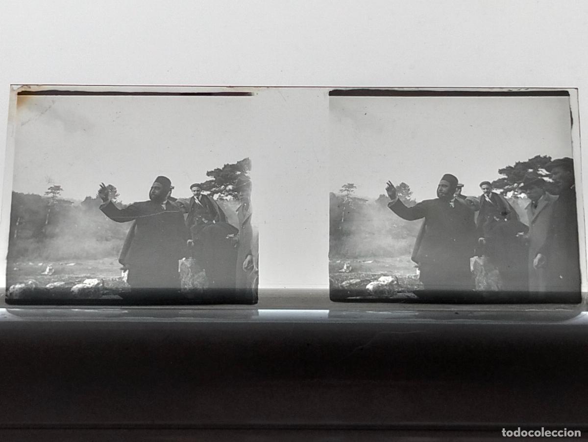 Fotografia antica: SIERRA DE GUADARRAMA MADRID EXCURSIONISTAS PLACA ESTEREOSCOPICA CRISTAL 4,5 X 10,5 CM