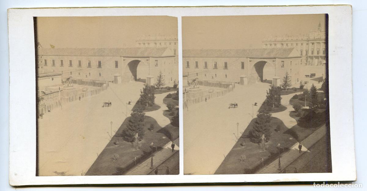 Fotograf&iacute;a antigua: Madrid. El desaparecido arco de la armer&iacute;a del Palacio Real, circa 1890, fotograf&iacute;a estereosc&oacute;pica