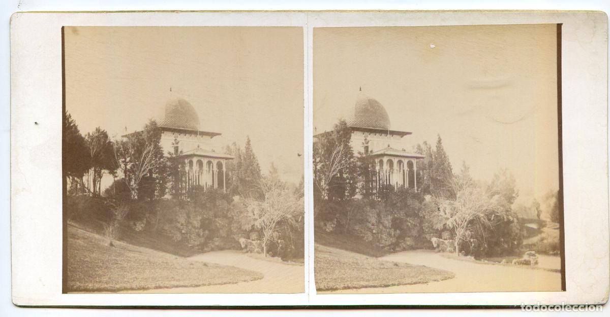 Fotograf&iacute;a antigua: Madrid. Pabell&oacute;n &aacute;rabe del parque del Retiro, circa 1890, fotograf&iacute;a estereosc&oacute;pica