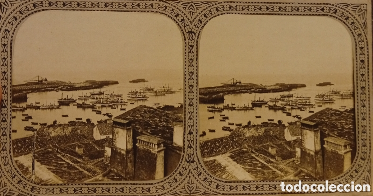 Fotograf&iacute;a antigua: Antigua rar&iacute;sima fotograf&iacute;a estereosc&oacute;pica de la Guardia (Pontevedra) de artes gr&aacute;ficas Casa Taboas