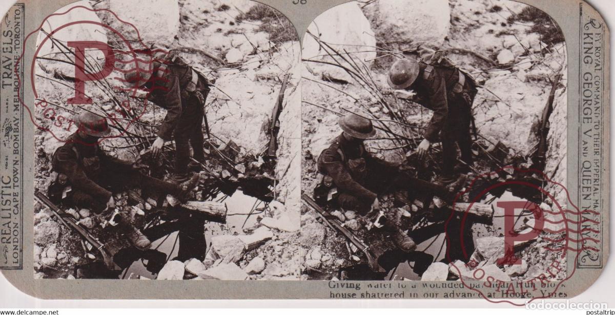 Fotograf&iacute;a antigua: 38 GIVING WATER Grand Guerre WW1 ESTEREOSCOPICA ST&Eacute;R&Eacute;OSCOPIQUE. STEREOSCOPIC