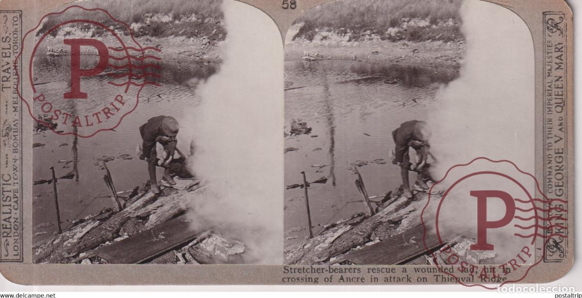 Fotograf&iacute;a antigua: 58 STRETCHER BEARERS RECUE A WOUNDED LAD Grand Guerre WW1 ESTEREOSCOPICA ST&Eacute;R&Eacute;OSCOPIQUE. STEREOSCOP