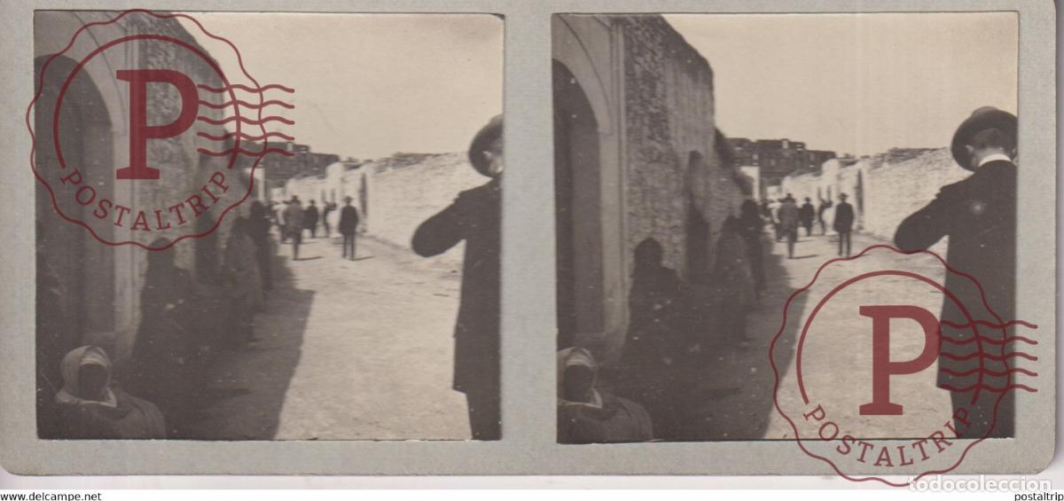 Photographie ancienne: STREET SCENE SC&Egrave;NE DE RUE LES COSTUMES TYPIQUES MOROCCO MAROC? ESTEREOSCOPICA ST&Eacute;R&Eacute;OSCOPIQUE STER