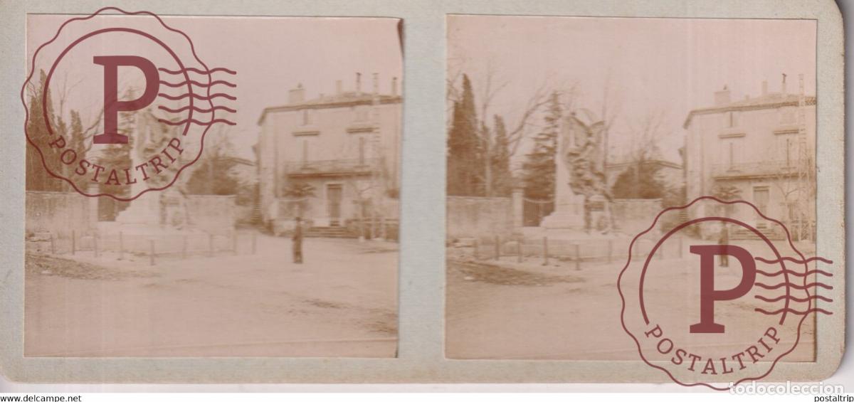 Photographie ancienne: SCULPTURE DANS LA RUE FRANCE FRANCIA 13*6cm ESTEREOSCOPICA ST&Eacute;R&Eacute;OSCOPIQUE STEREOSCOPIC