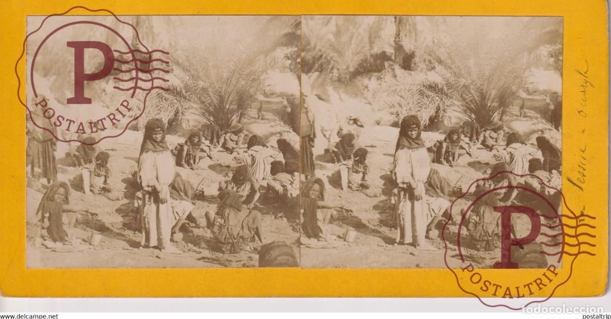 Fotograf&iacute;a antigua: ALGERIE - OUARGLA LESSIE AFRIQUE 2 PHOTO on 1 CARD 18*9CM AFRICA AFRIQUE ESTEREOSCOPICA ST&Eacute;R&Eacute;OSC