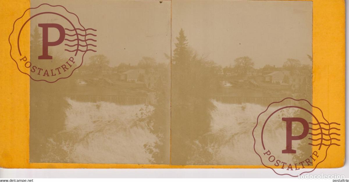 Fotograf&iacute;a antigua: VILLAGE INDIEN PRES AUEBEC 2 PHOTO on 1 CARD 18*9CM AFRICA AFRIQUE ESTEREOSCOPICA ST&Eacute;R&Eacute;OSCOPIQUE.