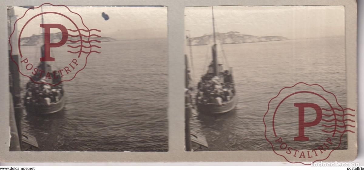Fotograf&iacute;a antigua: LE BATEAU PLEIN DE PERSONNES 13*6cm ESTEREOSCOPICA ST&Eacute;R&Eacute;OSCOPIQUE STEREOSCOPIC