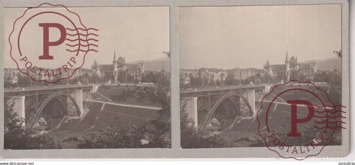 Fotograf&iacute;a antigua: BERNE BERNA PONT DE KIRCHENFELD MUS&Eacute;E HISTORIQUE SUIZA 13*6cm ESTEREOSCOPICA ST&Eacute;R&Eacute;OSCOPIQUE STEREOS