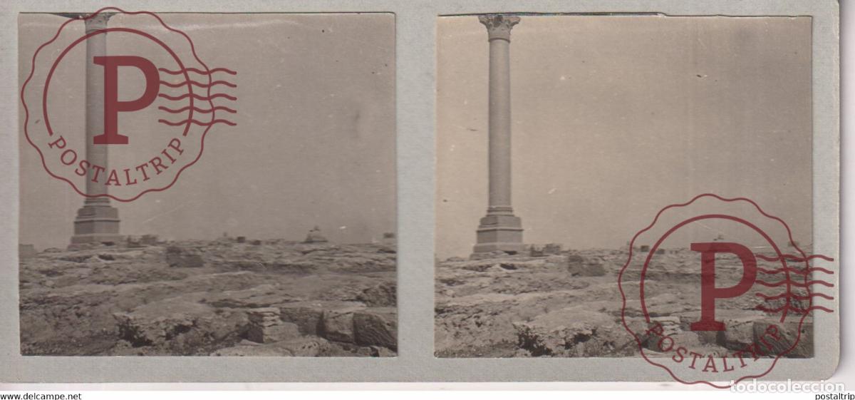 Fotograf&iacute;a antigua: ALEXANDRIA COLONNE DI POMPEI POMPEY 13*6cm ESTEREOSCOPICA ST&Eacute;R&Eacute;OSCOPIQUE STEREOSCOPIC