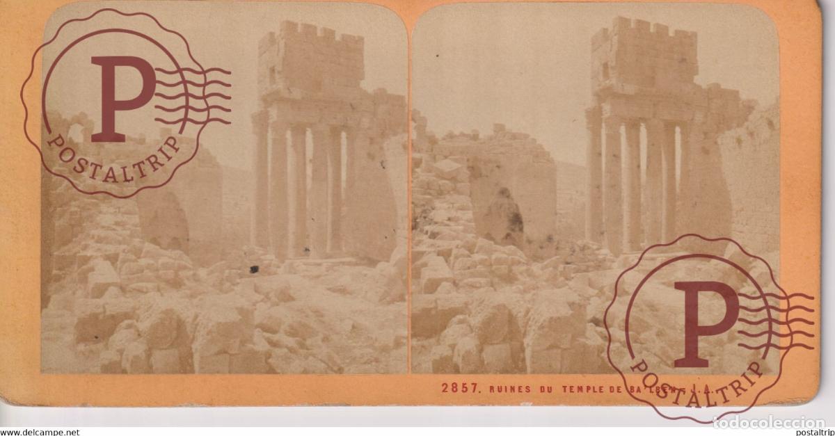 Photographie ancienne: LEBANON LYBANON RUINES TEMPLE BAALBECK LIBAN BALBEK 18*9CM AFRICA AFRIQUE ESTEREOSCOPICA STEREOSCO