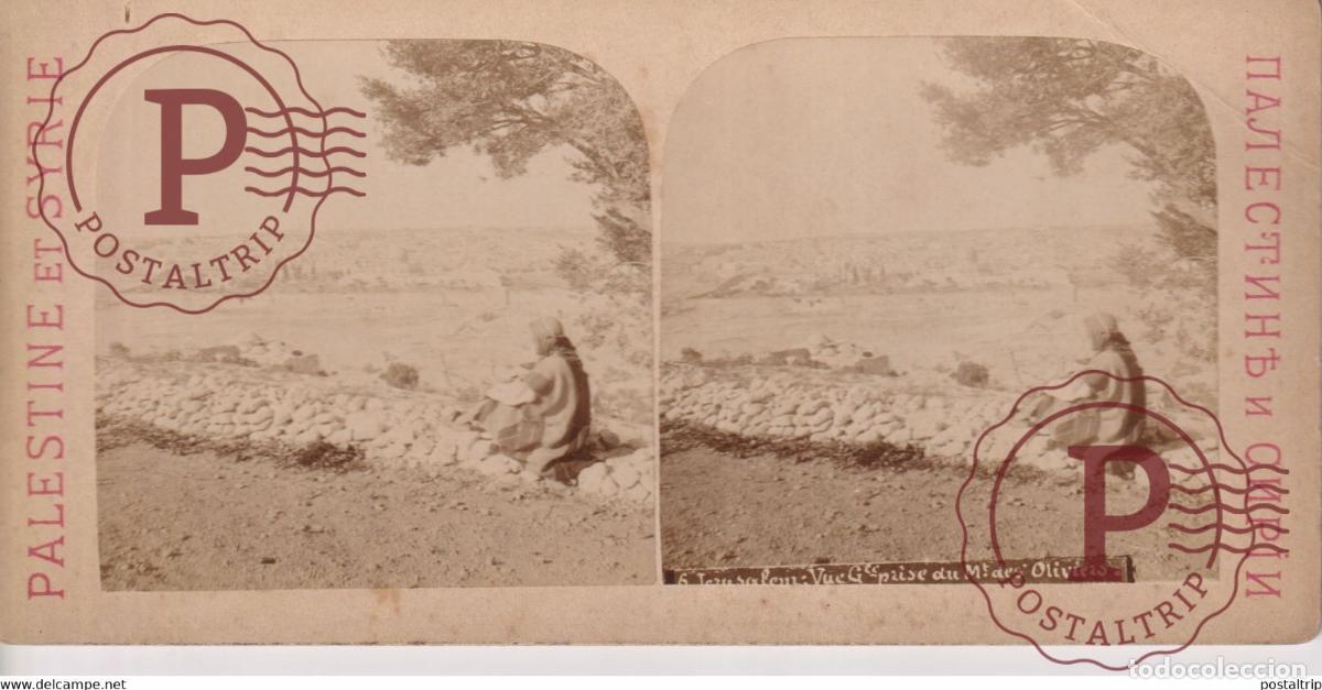 Photographie ancienne: PALESTINE ET SYRIE JERUSALEM VUE GENERALE PRISE DU MONT DES OLIVIERS 18*9CM ESTEREOSCOPICA STEREOSC