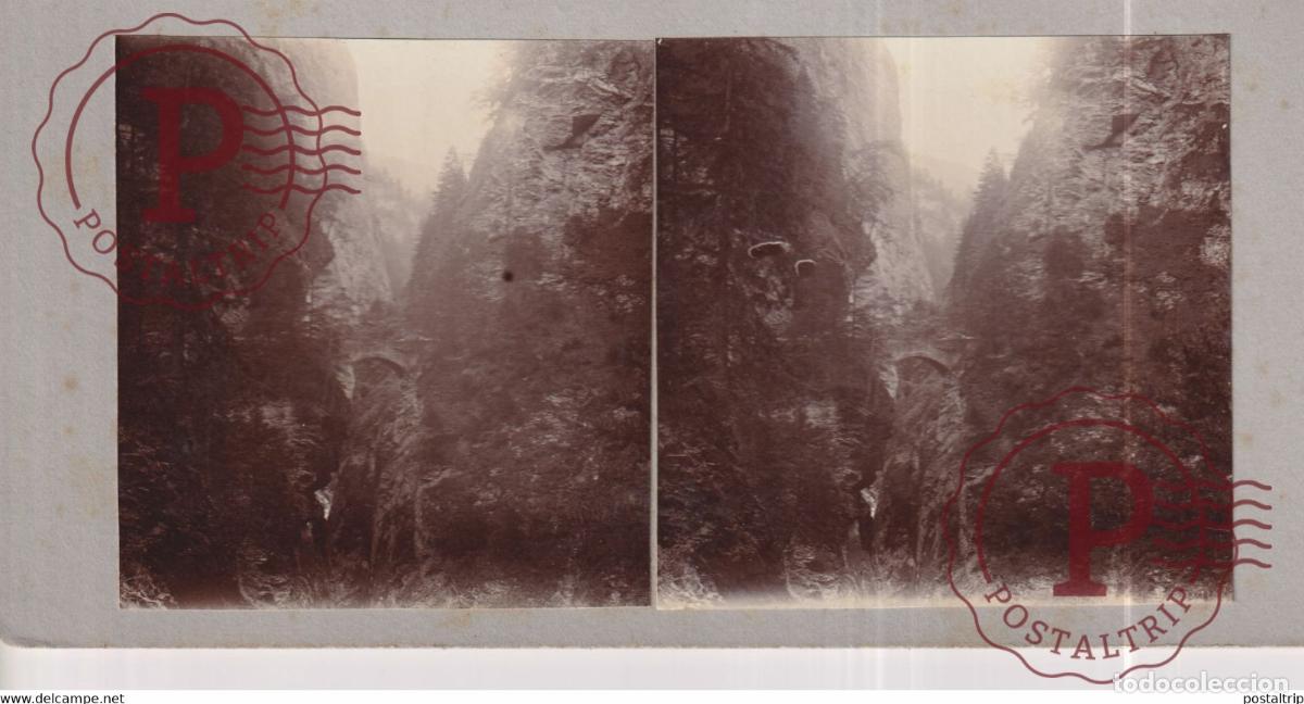 Fotograf&iacute;a antigua: Bridge on Via Mala above Thuris, Taken on 1898 SCHWEIZ SUIZA SUISSE +-17*9CM ESTEREOSCOPICA STERE