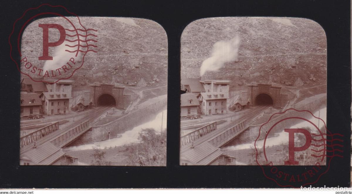 Fotograf&iacute;a antigua: Gotthard Tunnel G&ouml;schenen CHEMIN DE FER RAILWAY SCHWEIZ SUIZA SUISSE +-17*9CM ESTEREOSCOPICA STERE