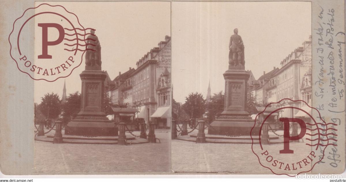Fotograf&iacute;a antigua: ALLEMAGNE OFFENBURG Drake-Denkmal Baden-Wurtemberg +-18*9CM ESTEREOSCOPICA STEREOSCOPIC francest