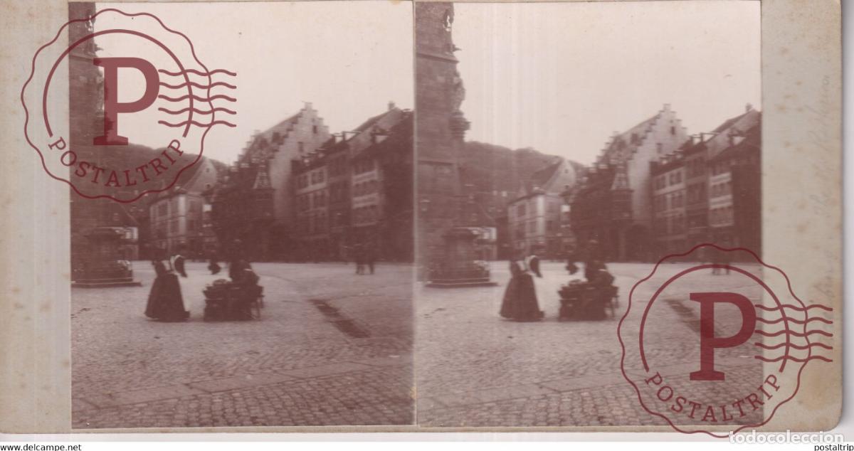 Fotograf&iacute;a antigua: Freiburg im Breisgau MARCHE MARKT GERMANY DEUTSCHLAND +-18*9CM ESTEREOSCOPICA STEREOSCOPIC frances