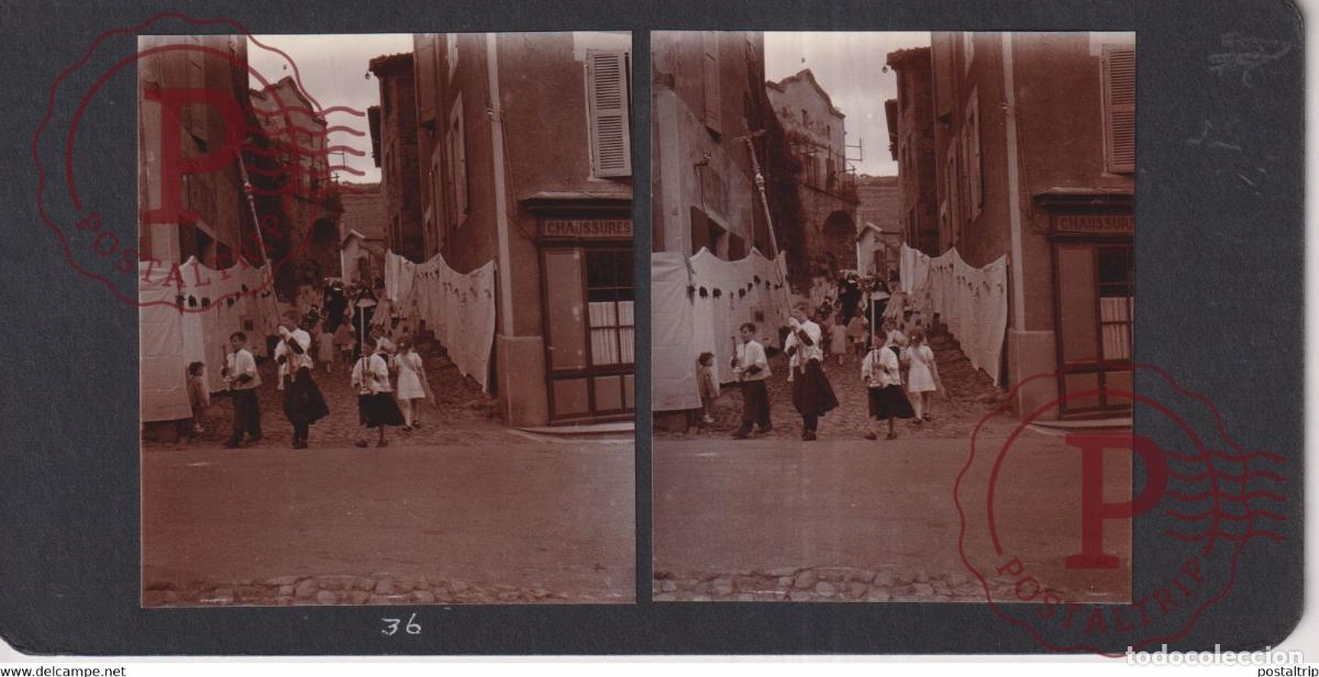 Alte Fotografie: 07 Ard&egrave;che SATILLIEU PROCESSION DIMANCHE +-17*9CM ESTEREOSCOPICA STEREOSCOPIC francestereo