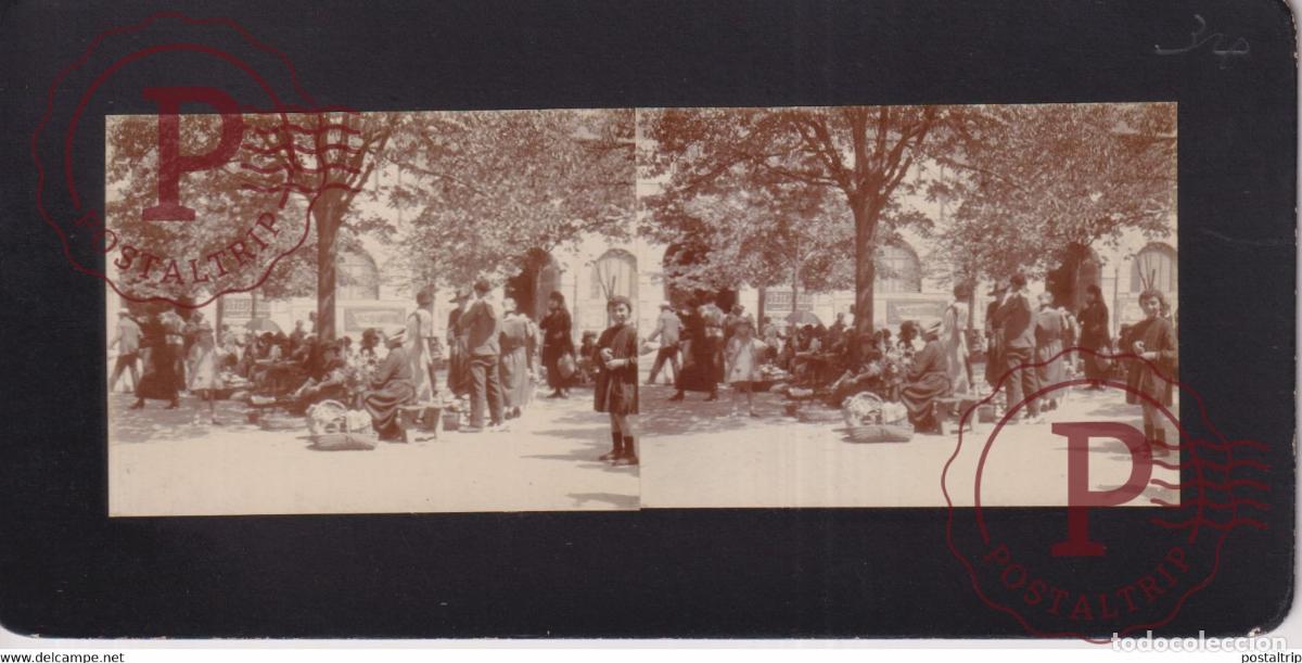 Alte Fotografie: 64 Pyr&eacute;n&eacute;es-Atlantiques Pau LE MARCHE MARKET MERCADILLO +-17*9CM ESTEREOSCOPICA STEREOSCOPIC fra