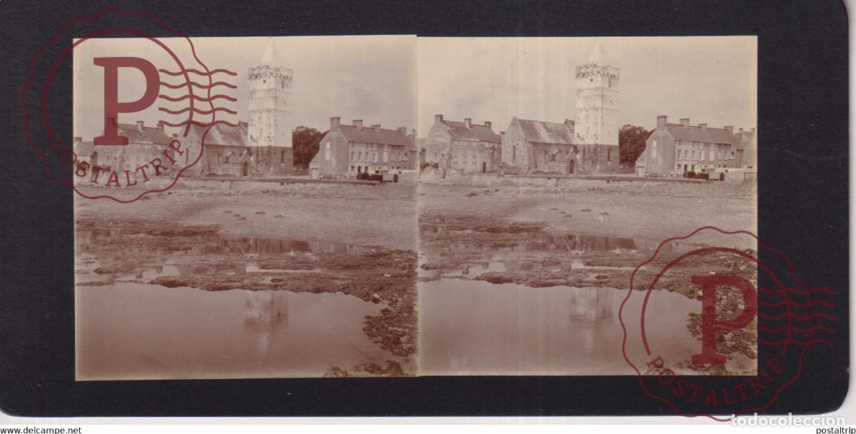 Photographie ancienne: PORTBAIL PORT-BAIL 50 MANCHE LEglise Notre-Dame NORMAN CHURCH FRANCE +-17*9CM ESTEREOSCOPICA STERE