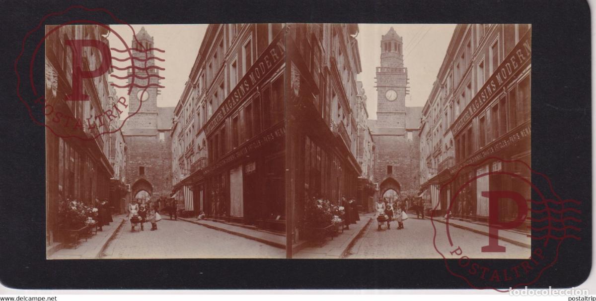 Photographie ancienne: 14 Calvados Vire L Ancienne Porte-Horloge FRANCE +-17*9CM ESTEREOSCOPICA STEREOSCOPIC francestere