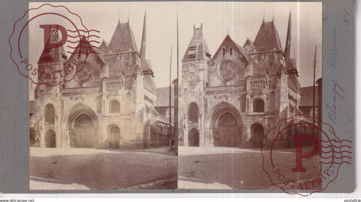 Fotograf&iacute;a antigua: 76 Seine Maritime Blangy-sur-Bresle, Place de l`Eglise FRANCE +-17*9CM ESTEREOSCOPICA STEREOSCO