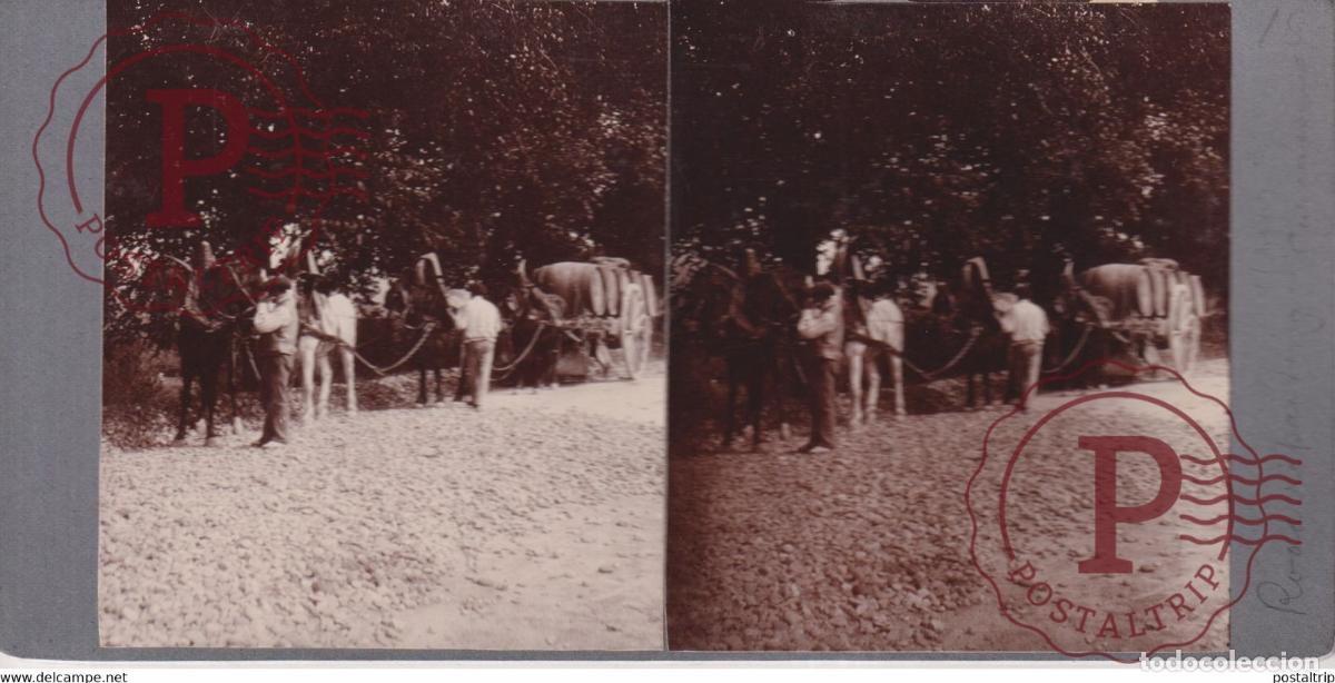 Fotograf&iacute;a antigua: 11 Aude Carcassonne ???? ROAD REPAIR FRANCE CHAR CART CHEVAL HORSE +-17*9CM ESTEREOSCOPICA STERE