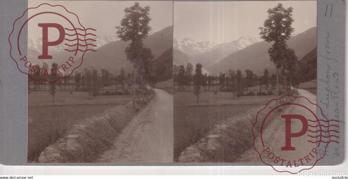 Alte Fotografie: 65 Hautes Pyr&eacute;n&eacute;es LUCHON PRIS DU RUE MONTREJEAU FRANCE +-17*9CM ESTEREOSCOPICA STEREOSCOPIC franc