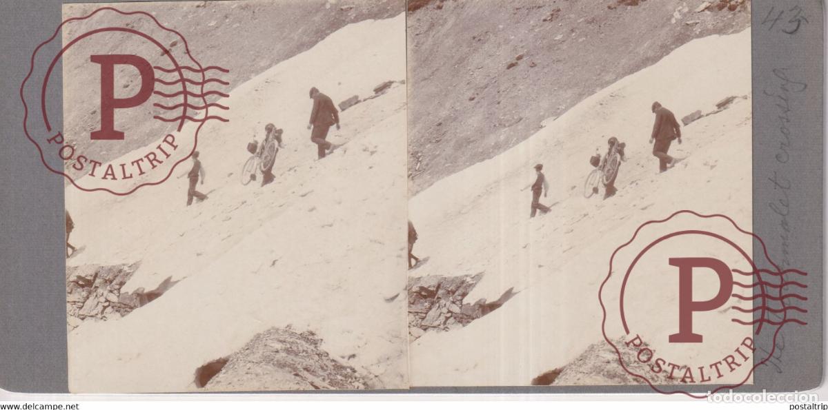 Alte Fotografie: 65 Hautes Pyr&eacute;n&eacute;es COL DE TOURMALET BICI BICICLETA VELO FRANCE +-17*9CM ESTEREOSCOPICA STEREOSCOP