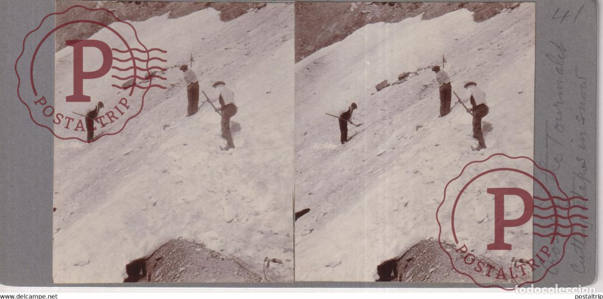 Alte Fotografie: 65 Hautes Pyr&eacute;n&eacute;es COL DE TOURMALET BICI BICICLETA VELO FRANCE +-17*9CM ESTEREOSCOPICA STEREOSCOP
