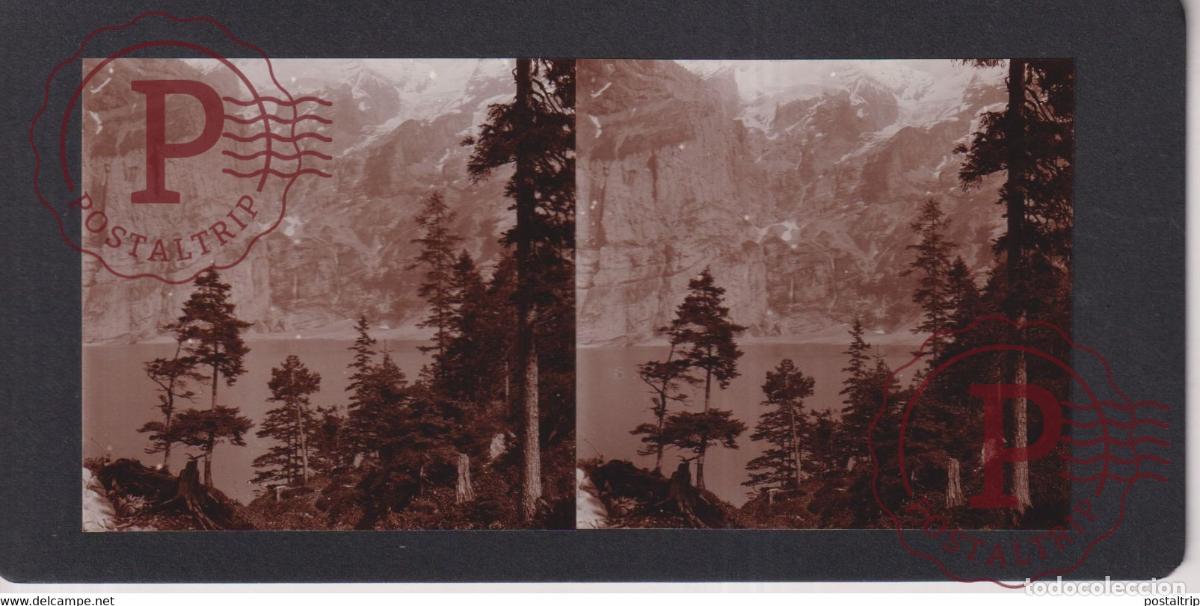 Antique Photography: Oeschinen Lake oeschinensee SWISS SWEIZ ZWITSERLAND SUISSE kandersteg +-17*9CM ESTEREOSCOPICA STEREO