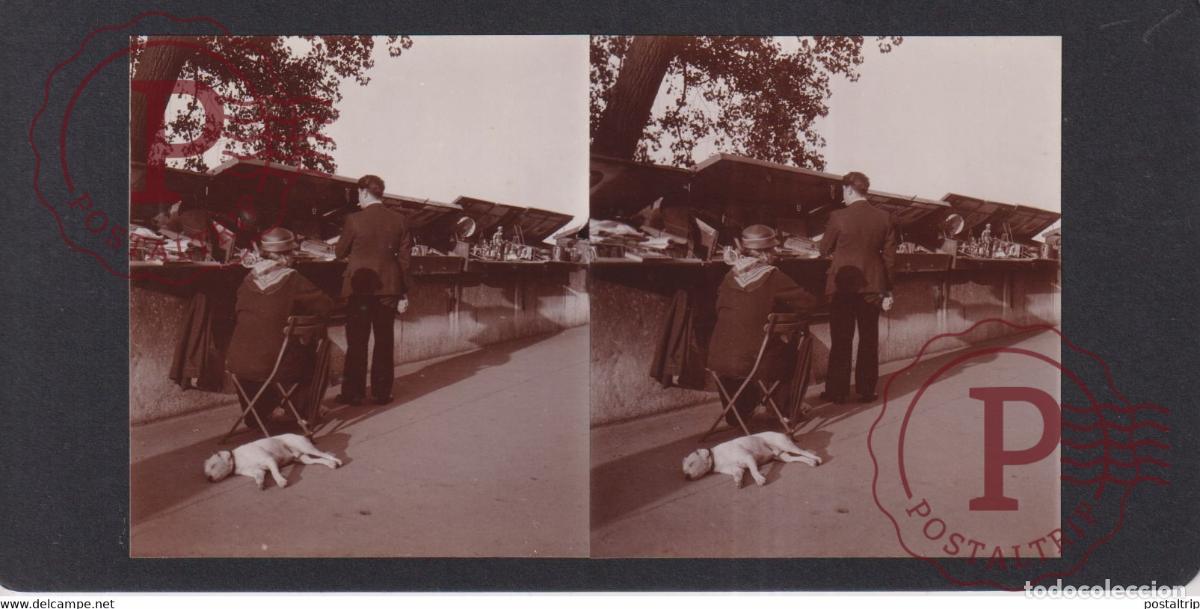 Antique Photography: paris quai dorsay VENDEUR DE LIVRE FRANCE +-17*9CM ESTEREOSCOPICA STEREOSCOPIC francestereo