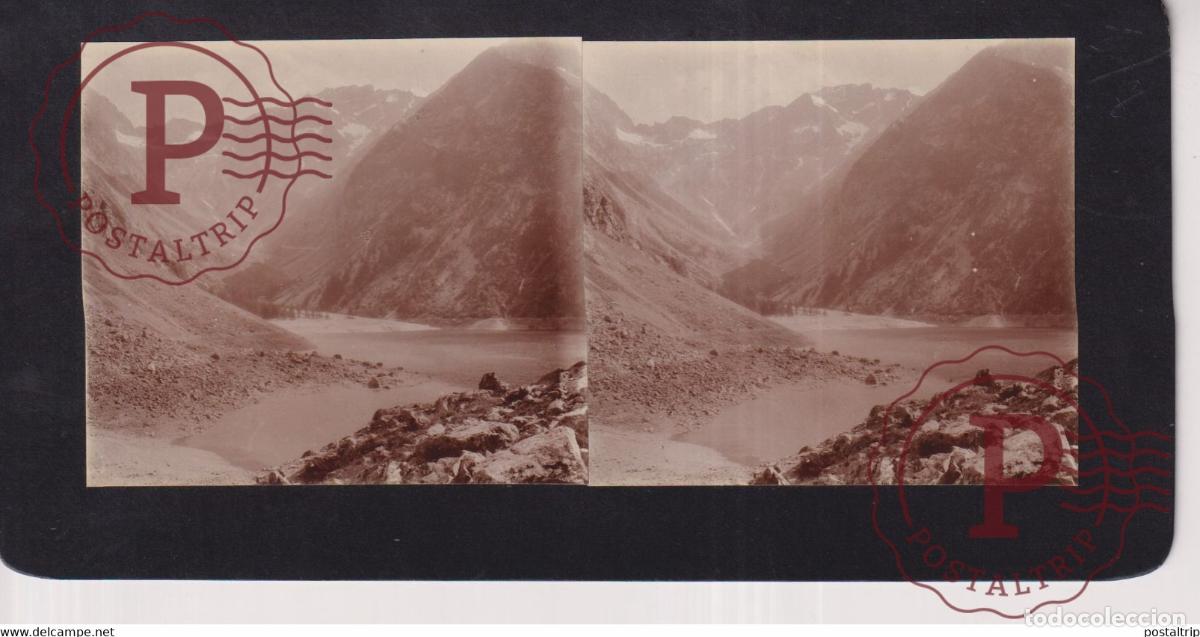 Photographie ancienne: Alpes du Dauphin&eacute; Lac Lovitel 05 Hautes Alpes +-17*9CM ESTEREOSCOPICA STEREOSCOPIC francestereo