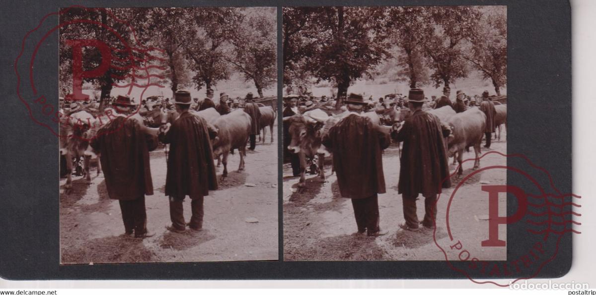 Fotograf&iacute;a antigua: MARCHE MARKET MERCADILLO GRAND VABRE AUVERGNE 12 Aveyron FRANCE +-17*9CM ESTEREOSCOPICA STEREOSCOP