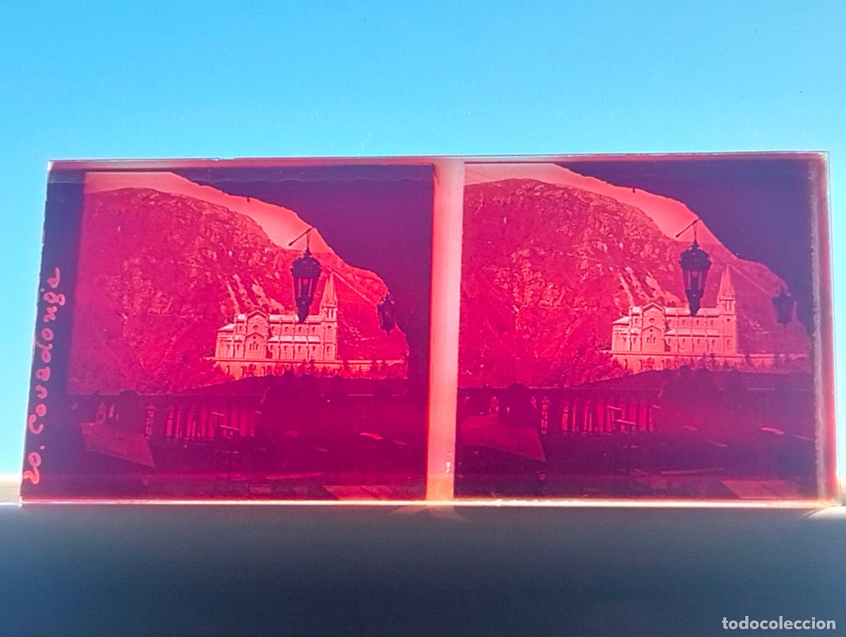 Fotograf&iacute;a antigua: COVADONGA ASTURIAS VISTA ESTEREOSCOPICA EN CRISTAL 5,8 X 13 CM