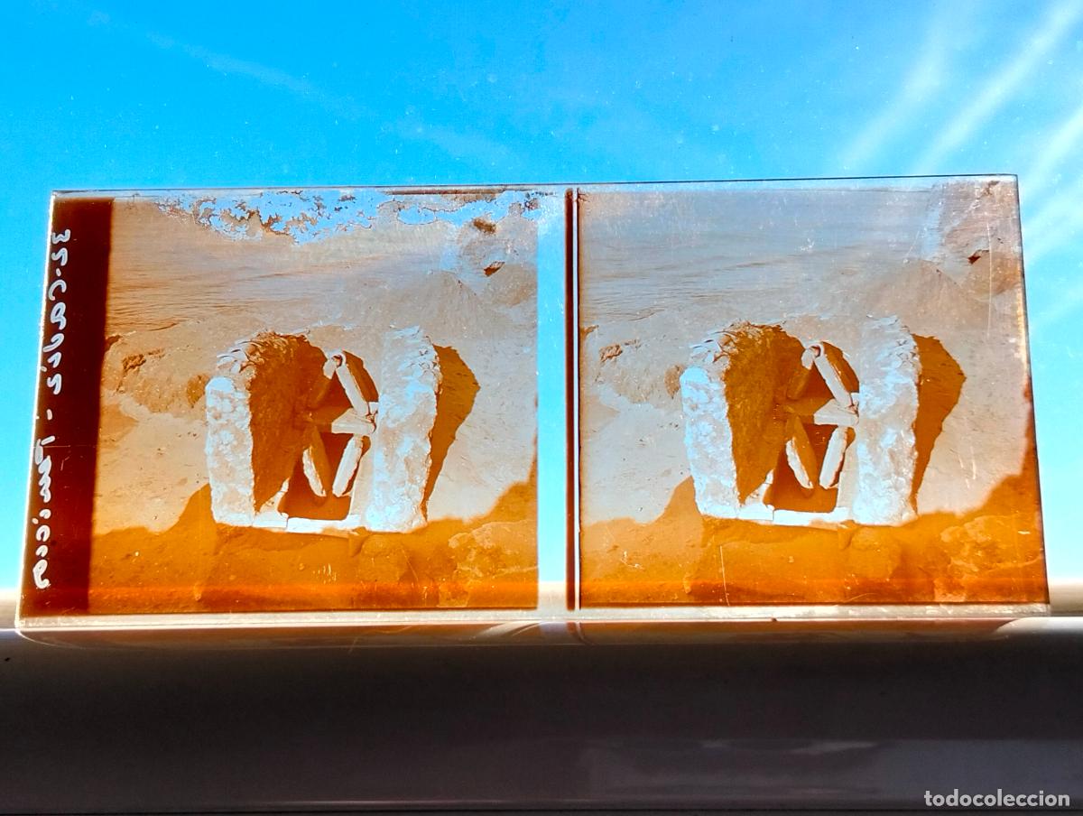 Fotograf&iacute;a antigua: CADIZ RESTOS FENICIOS VISTA ESTEREOSCOPICA EN CRISTAL 5,8 X 13 CM