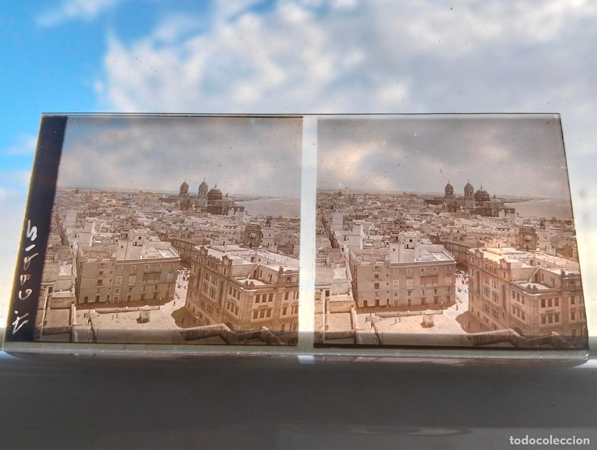 Fotograf&iacute;a antigua: CADIZ VISTA ESTEREOSCOPICA EN CRISTAL 5,8 X 13 CM
