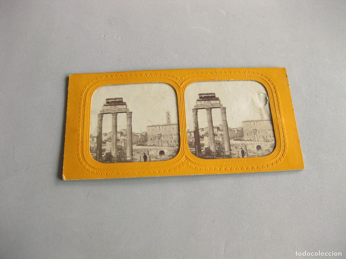Fotograf&iacute;a antigua: FOTOGRAF&Iacute;A ESTEREOSC&Oacute;PICA DE TRANSPARENCIA DE ROMA. FOTO ROMANO. TEMPLO DE CASTOR.