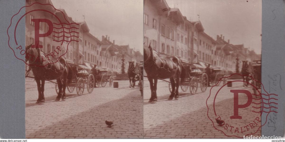 Photographie ancienne: ATTELAGE Bad T&ouml;lz Germany DEUTSCHLAND Baviera BAVARIA +-17*9CM ESTEREOSCOPICA STEREOSCOPIC frances